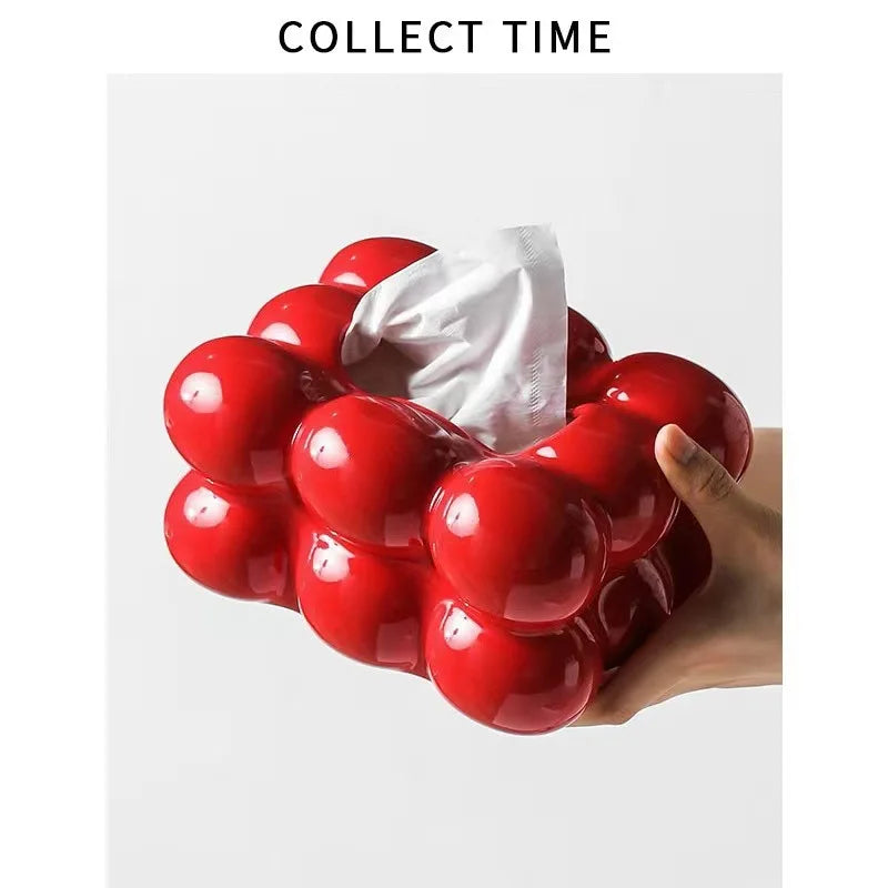 Ceramiczne pudełko na chusteczki z szufladką – w stylu waty cukrowej