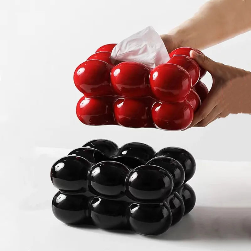 Ceramiczne pudełko na chusteczki z szufladką – w stylu waty cukrowej