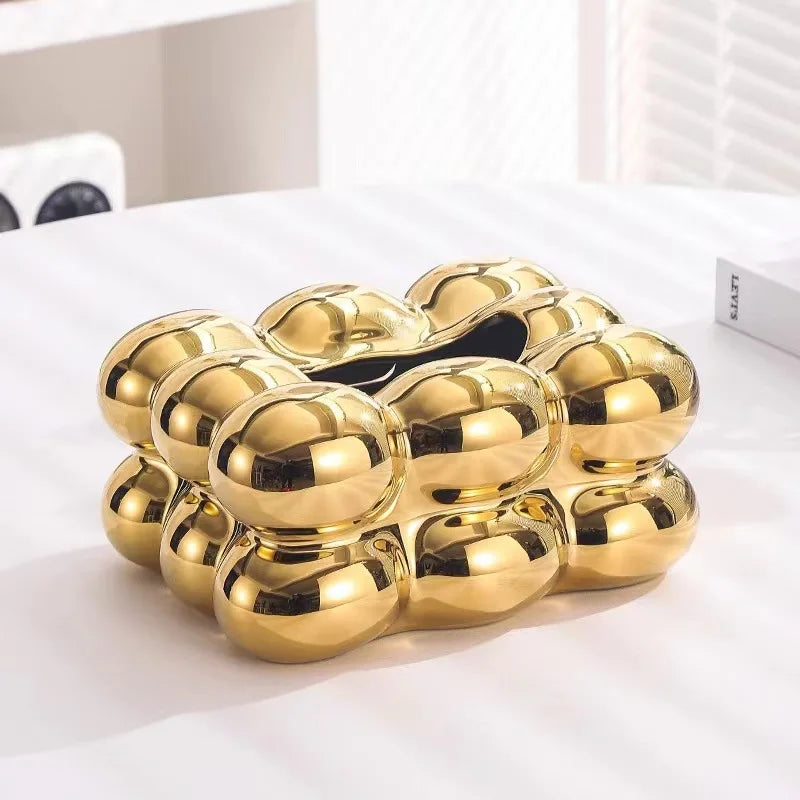 Ceramiczne pudełko na chusteczki z szufladką – w stylu waty cukrowej