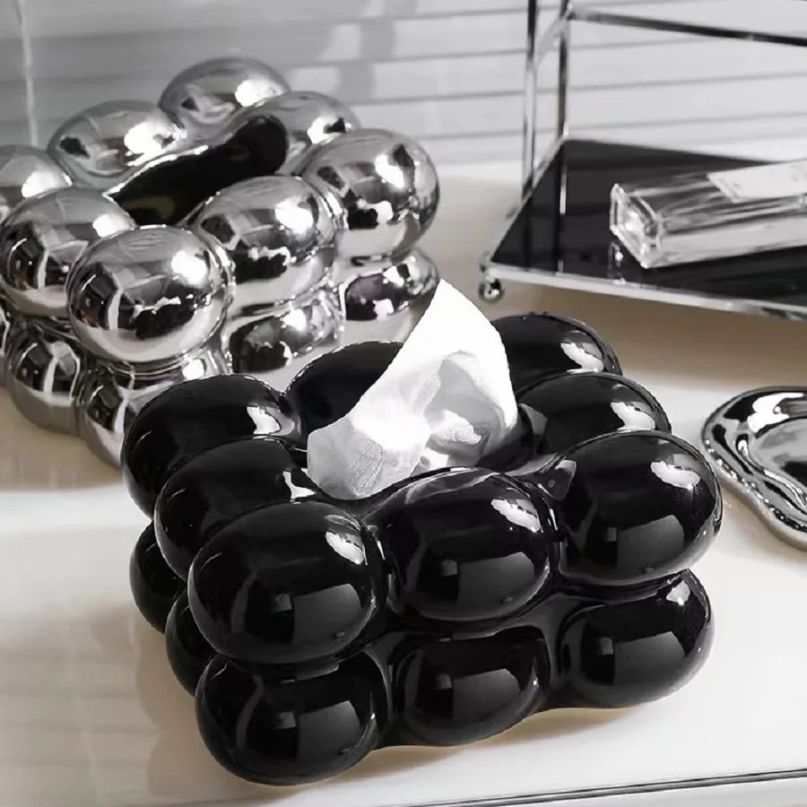 Ceramiczne pudełko na chusteczki z szufladką – w stylu waty cukrowej