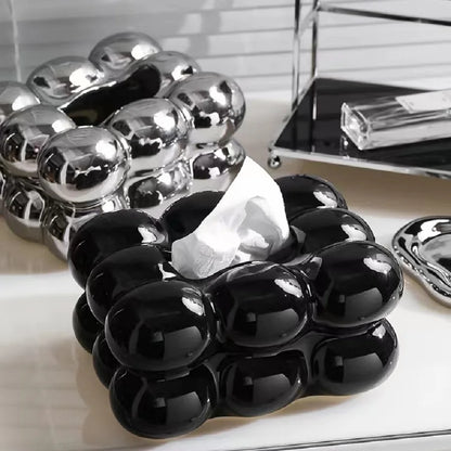 Ceramiczne pudełko na chusteczki z szufladką – w stylu waty cukrowej